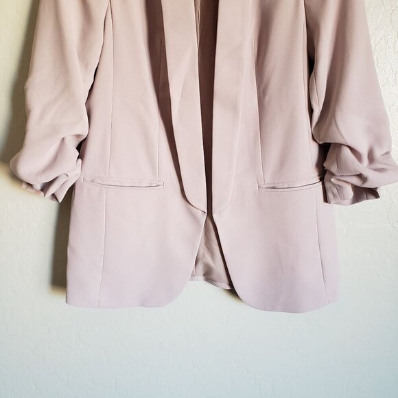 Express Ruched Sleeve Boyfriend Blazer Jacket Open Front Petal Pink Size XS NEW - Picture 4 of 12